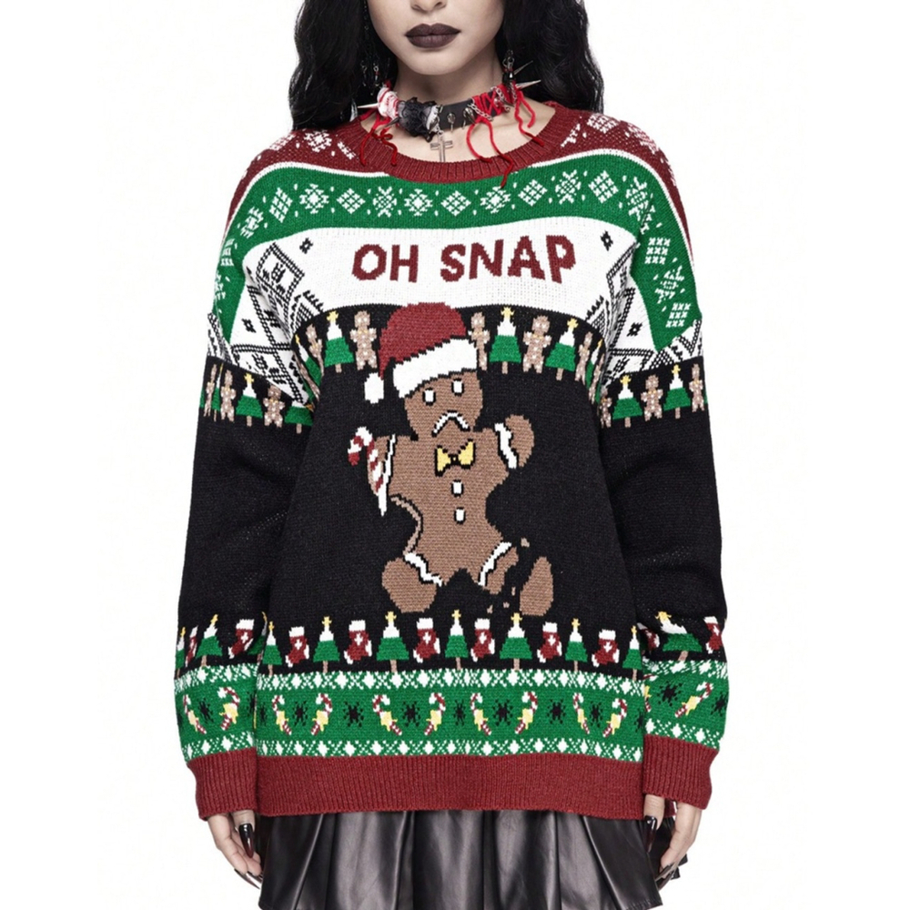 Shein Women’s Christmas Sweater Oh Snap Gingerbread Design With Gingerbread Man